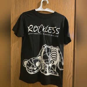 Black Rockless Notorious Good Vibes Bear Skeleton Graphic TShirt Mens Size Small